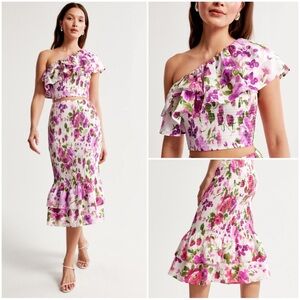 •ABERCROMBIE & FITCH•‎ Asymmetrical One-Shoulder Ruffle Top Skirt Matching Set M